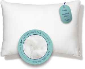 Casper Sleep Essential Pillow 2-Pack, Standard Size – Medium Soft Feel, Down-Alternative Fill, Supports Side, Back & Stomach Sleepers