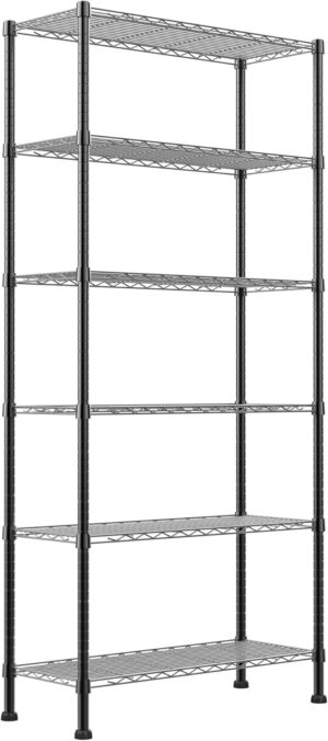 REGILLER 6-Wire Shelving Metal Storage Rack Adjustable Shelves,Standing Storage Shelf Units for Laundry Bathroom Kitchen Pantry Closet(Black,14.1" D x 30" W x 80" H)